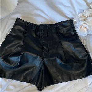 Black leather high waisted shorts